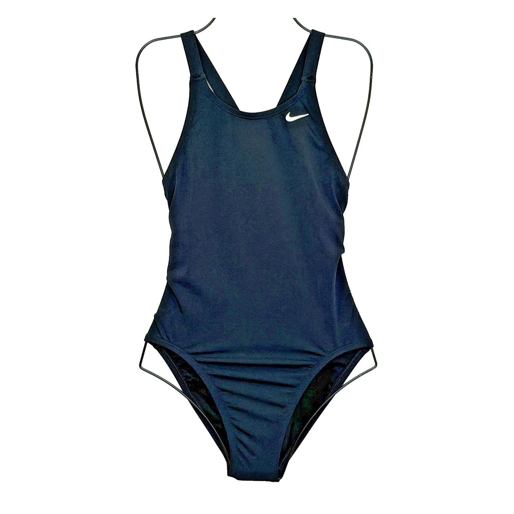 Nike Hydrastrong One Piece Swimsuit Size 6 Black Fastback Logo Athletic